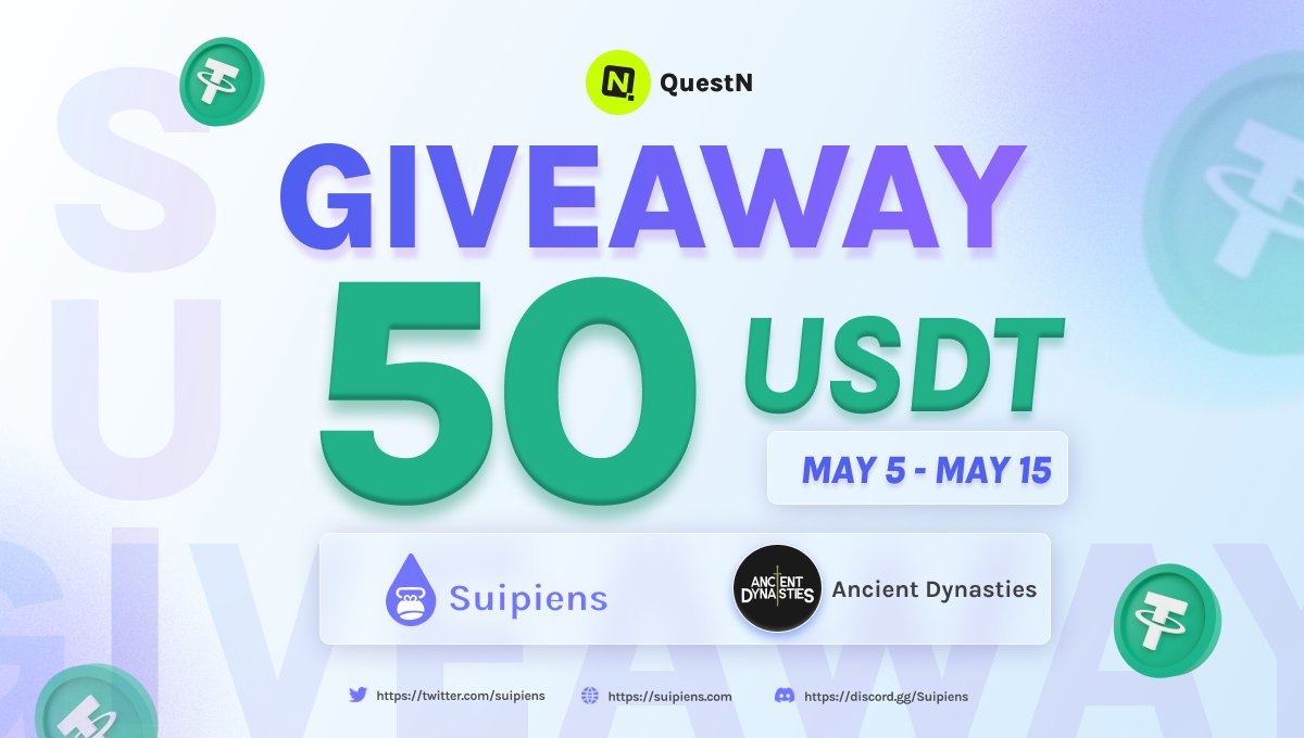 🌊Suipiens x @ThumbWarsNFT
🔥<a href="/QuestN_com/">QuestN</a> GIVEAWAY 🔥

🎁50 $USDT 💰

Ancient Dynasties is a P2E &amp; collection coming to Sui celebrating 7 ancient civilizations, regarded as the mightiest dynasties to rule our ancient world.

👉Complete quest here: app.questn.com/quest/76900520…