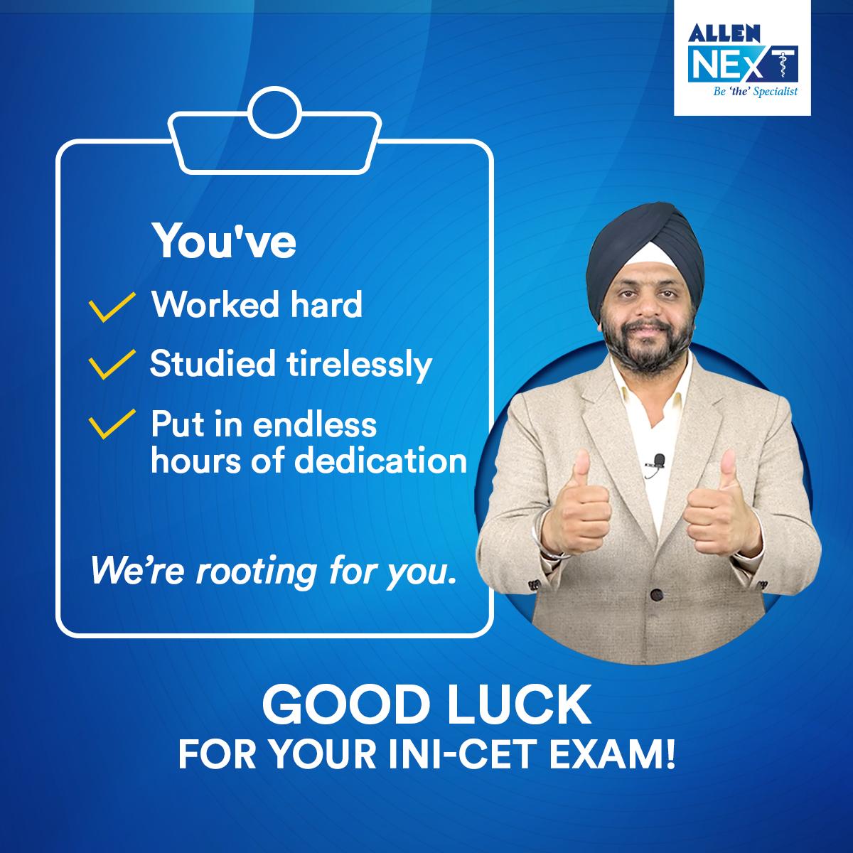 allen_next's tweet photo. Hey, aspirants! It's almost time for your INI-CET exam, and we just wanted to wish you all the best! The entire team at ALLEN NExT is rooting for you.
#BeTheSpecialist #ALLENNExT #ALLENKota #allenites #MedTwitter #medtwitter #medicos #neetpg #inicet #Exams #GoodLuck https://t.co/NoJuRBYEYc