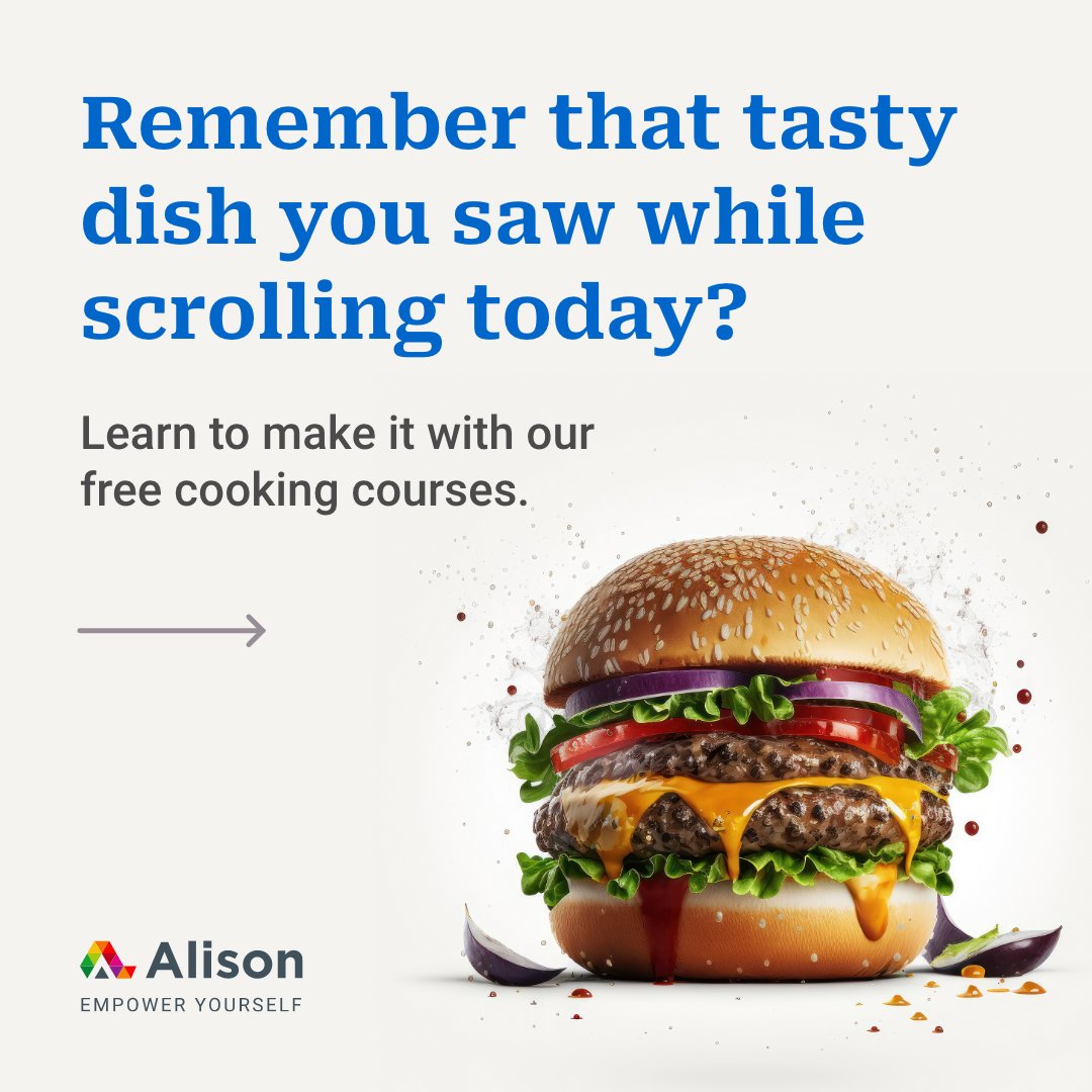 Alison_Learning's tweet image. Just looking at these courses makes us hungry 🤤 Ramp up your #cookingskills with these free courses - ow.ly/qO3T50O7xNS. 

#Alison #EmpowerYourself #ProChef #CookingCourse #LearnToCook