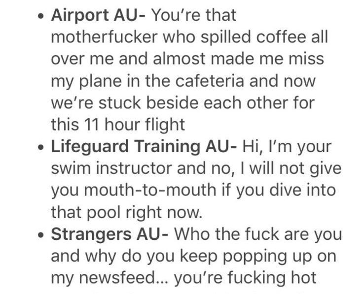 ridingthebeat's tweet photo. Pick which one you would like to write with me. 
This is just one shot AU, so it won't be our permanent/long time storyline.
How we end it, we will discuss it after you picked the AU.
No strings attached.

DM if interested. https://t.co/sq9pLmpu8p