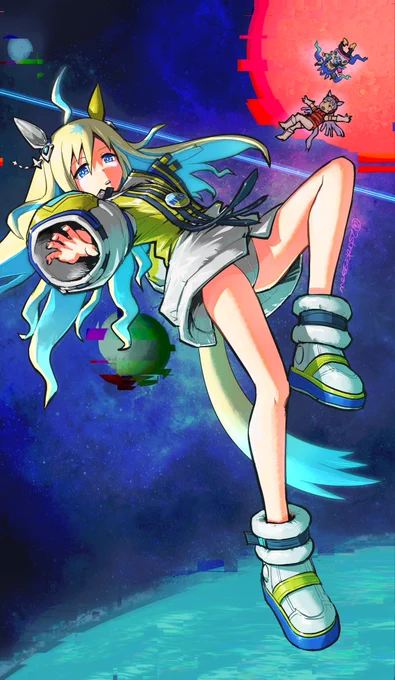 やっぱ色的にはこっちかなと思ってクリヤーブルー版描いてから、データ複製してなくてマスター潰してたことに気づくなど…  #ネオユニヴァース #ウマ娘 #アストロブーメラン