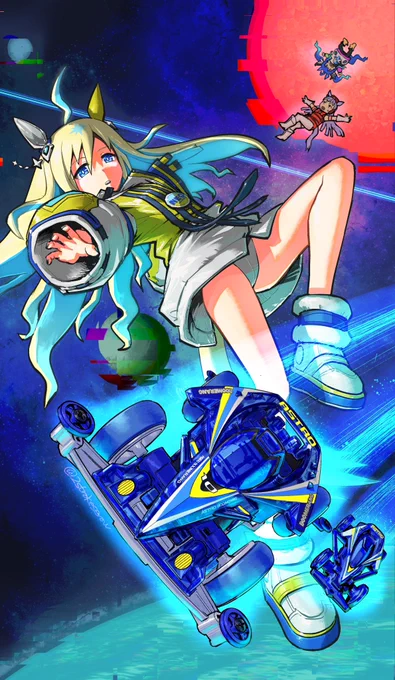 やっぱ色的にはこっちかなと思ってクリヤーブルー版描いてから、データ複製してなくてマスター潰してたことに気づくなど…  #ネオユニヴァース #ウマ娘 #アストロブーメラン