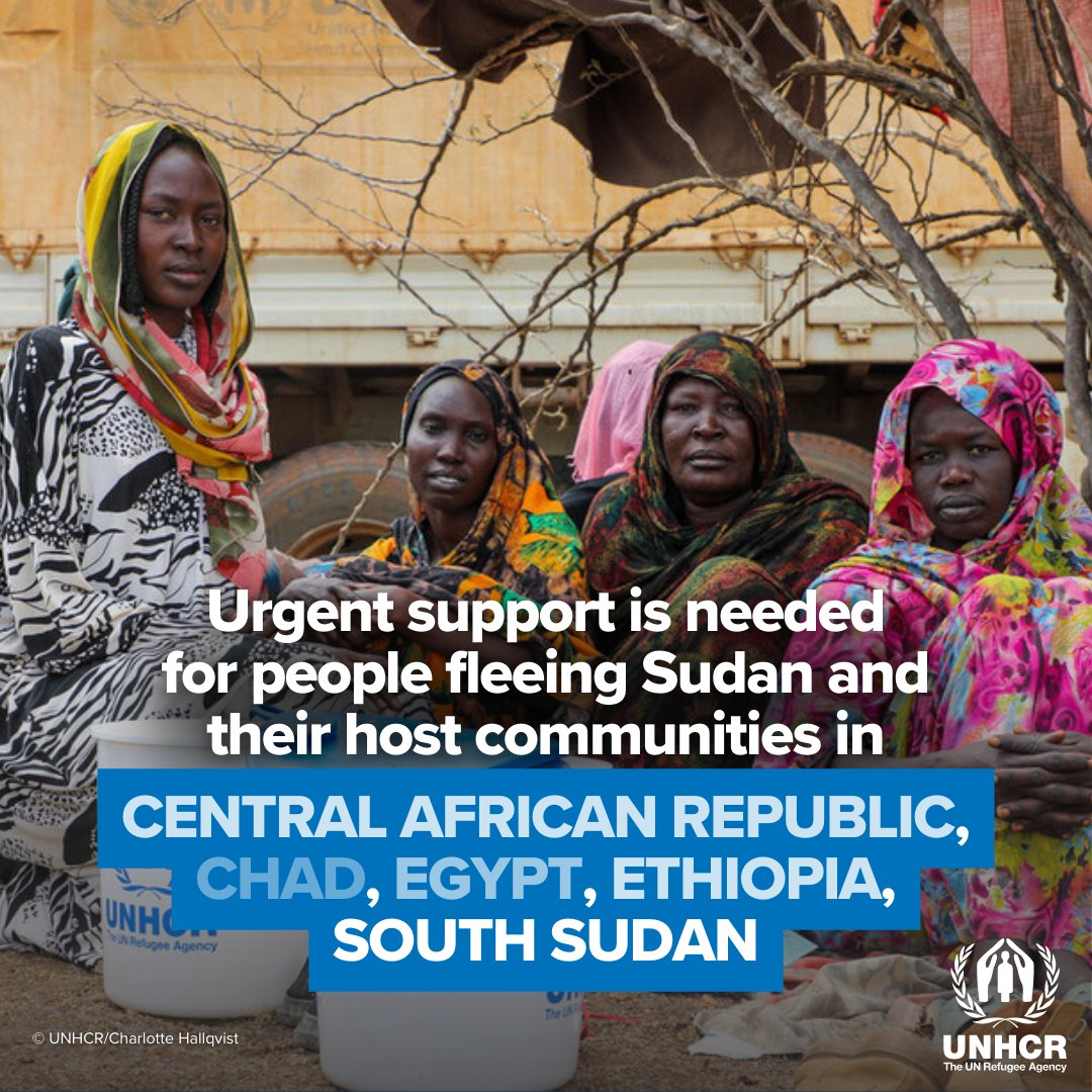 Refugees's tweet photo. Fighting in Sudan continues to force people to flee.

Hosting countries will need additional aid to provide protection and critical life-saving assistance.

Together with 134 partners, we're appealing for US$445 million to provide support. https://t.co/x4dB97k4Uu https://t.co/Isr9OBoYgh