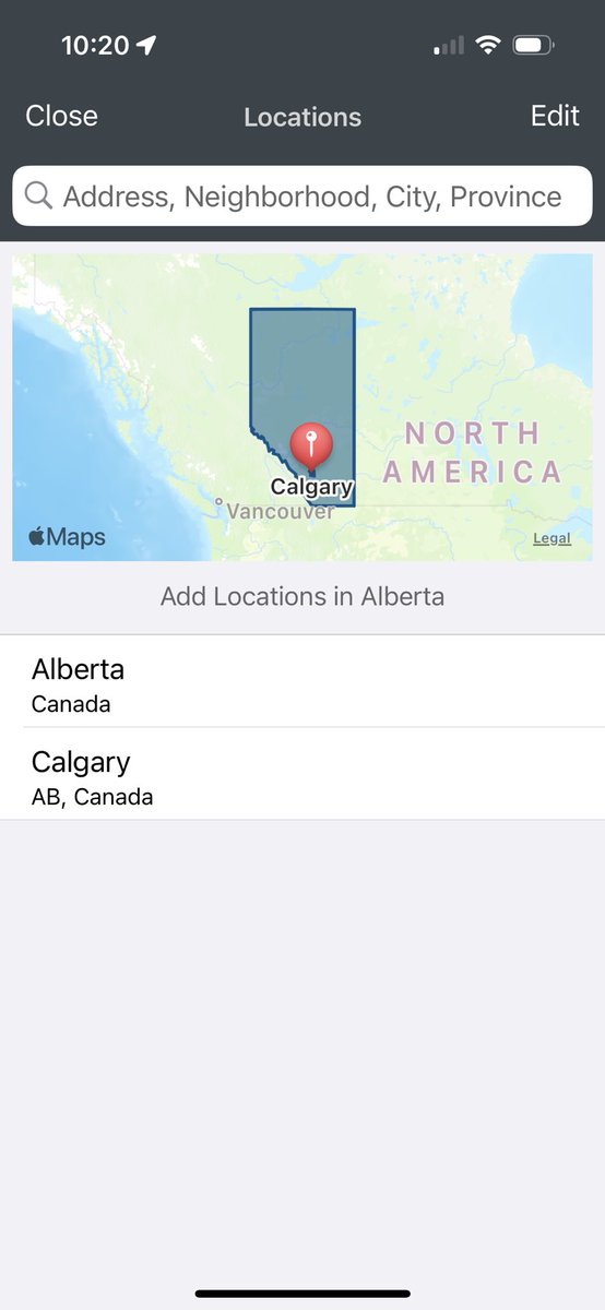 adolwyn's tweet photo. If you want to see areas other than where you are you either need to manually add “Alberta” or add each location you want to follow manually. There’s no “all” default unless you add Alberta in the “Settings” > “Locations” spot.
#StupidUX https://t.co/ZAH9xCVQM5