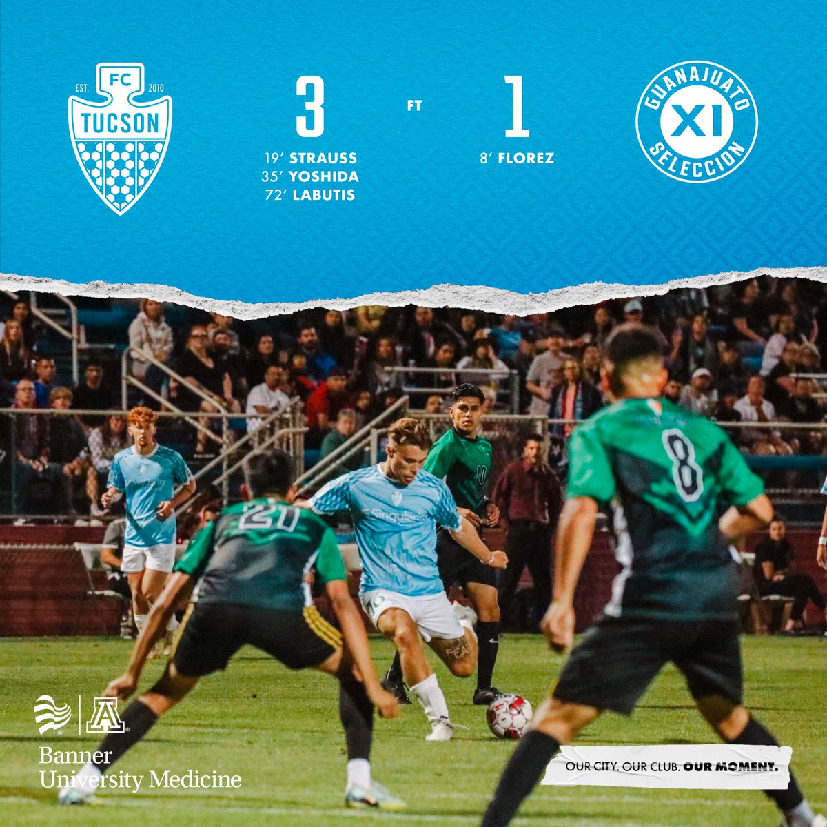FCTucson's tweet photo. WHAT A GAME!!!! WHAT A TURNOUT!
This one is for you Tucson!

#TUCvGJS #OURTEAM #OURCITY #OURMOMENT
#FCTUCSON

Match Day presented by @BannerHealth https://t.co/AR0l3MBidD