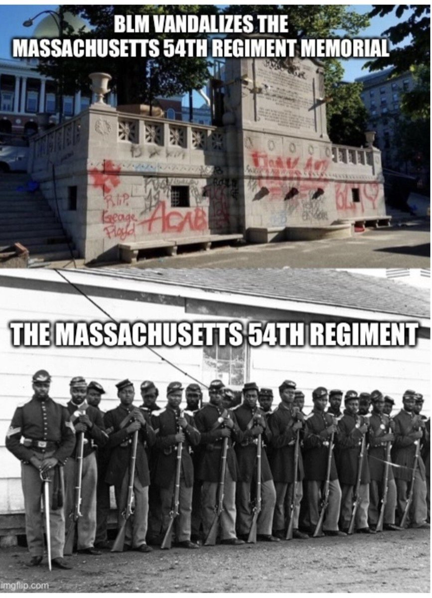 LeahRain77's tweet photo. BLM Literally vandalized a war memorial that honors an all Black soldier regiment! 😐 https://t.co/qjVYyZQsXu