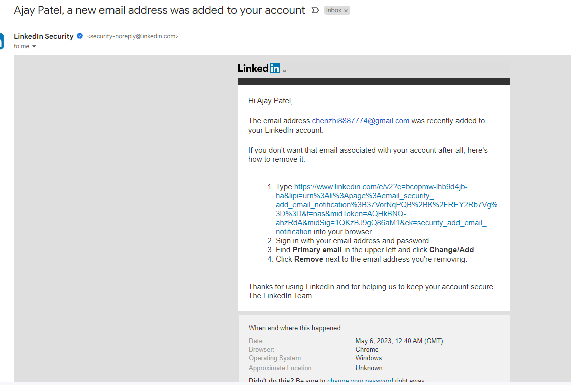 AjaypatelSEO's tweet image. Hello @LinkedIn @LinkedInIndia @LinkedInHelp @LinkedInMktg 

My LinkedIn account is hacked &amp;amp; hacker changed my mail ID. 

hacked LinkedIn profile: linkedin.com/in/ajaypatel12

I also get mail from linkedin before haked someone added new mail to your account.

Pls, Solve this asap.