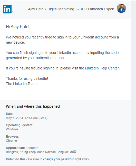 AjaypatelSEO's tweet image. Hello @LinkedIn @LinkedInIndia @LinkedInHelp @LinkedInMktg 

My LinkedIn account is hacked &amp;amp; hacker changed my mail ID. 

hacked LinkedIn profile: linkedin.com/in/ajaypatel12

I also get mail from linkedin before haked someone added new mail to your account.

Pls, Solve this asap.