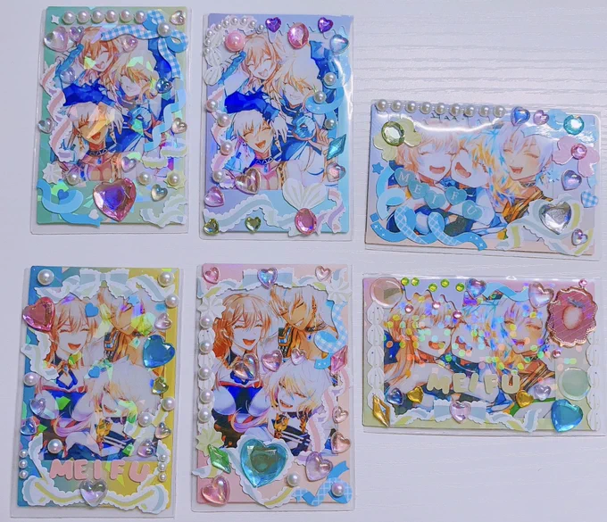デコチェキのお気に入りたち  メリィくんのはホントかわいく出来てしまったし、 いちご狩りめいふは周りをイチゴシールでデコっていてカワ ブライダルメイフは三人統一感ある感じで仕上げていて あとはやっぱり3人揃っているやつ!笑顔多め