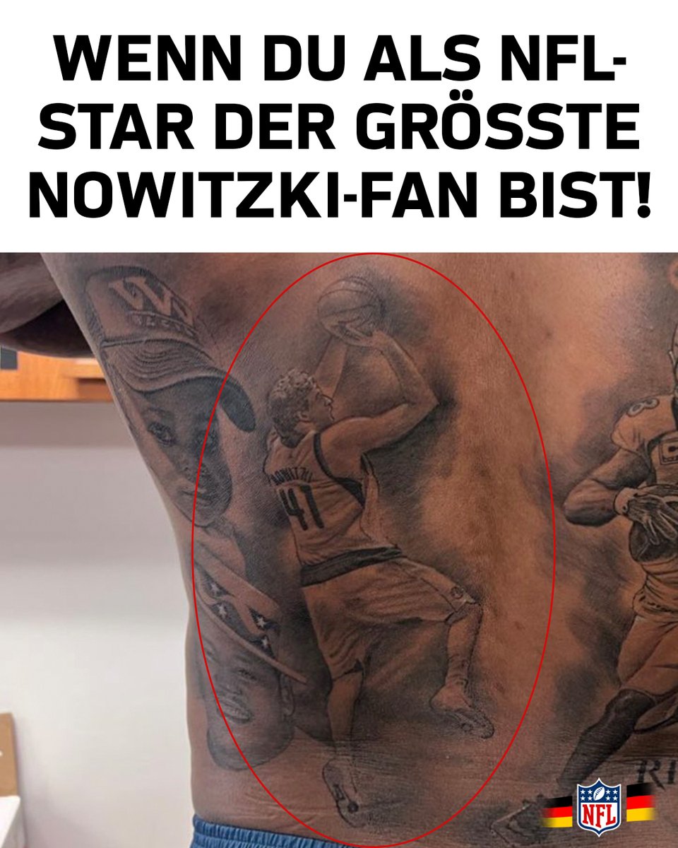 Dirkules auf dem Rücken eines Super-Bowl-Siegers! 🤩

Bills-Star <a href="/VonMiller/">Von Miller</a> ist geboren und aufgewachsen in Dallas, der Heimatstadt der <a href="/dallasmavs/">Dallas Mavericks</a>. Deren deutsche NBA-Legende <a href="/swish41/">Dirk Nowitzki</a> hat er sich auf den Rücken tätowieren lassen.