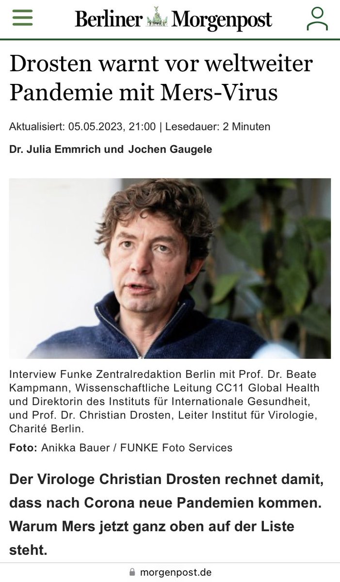 ElefantImRaum2's tweet photo. Nun, da sich #Topexperte #Drosten wieder gemeldet hat und vor #MERS warnt, ist es interessant, sich sein plausibles Statement von 2014 zu #PCR-Methode und explodierenden Fallzahlen noch einmal durchzulesen.
“Wenn ein solcher Erreger zum Beispiel bei einer Krankenschwester mal eben einen Tag lang über die Nasenschleimhaut huscht, ohne dass sie erkrankt oder sonst irgend etwas davon bemerkt, dann ist sie plötzlich ein Mers-Fall”
Nicht, dass es wieder zu einer herbeigetesteten #Pandemie kommt!
https://t.co/AptPyXQHn9