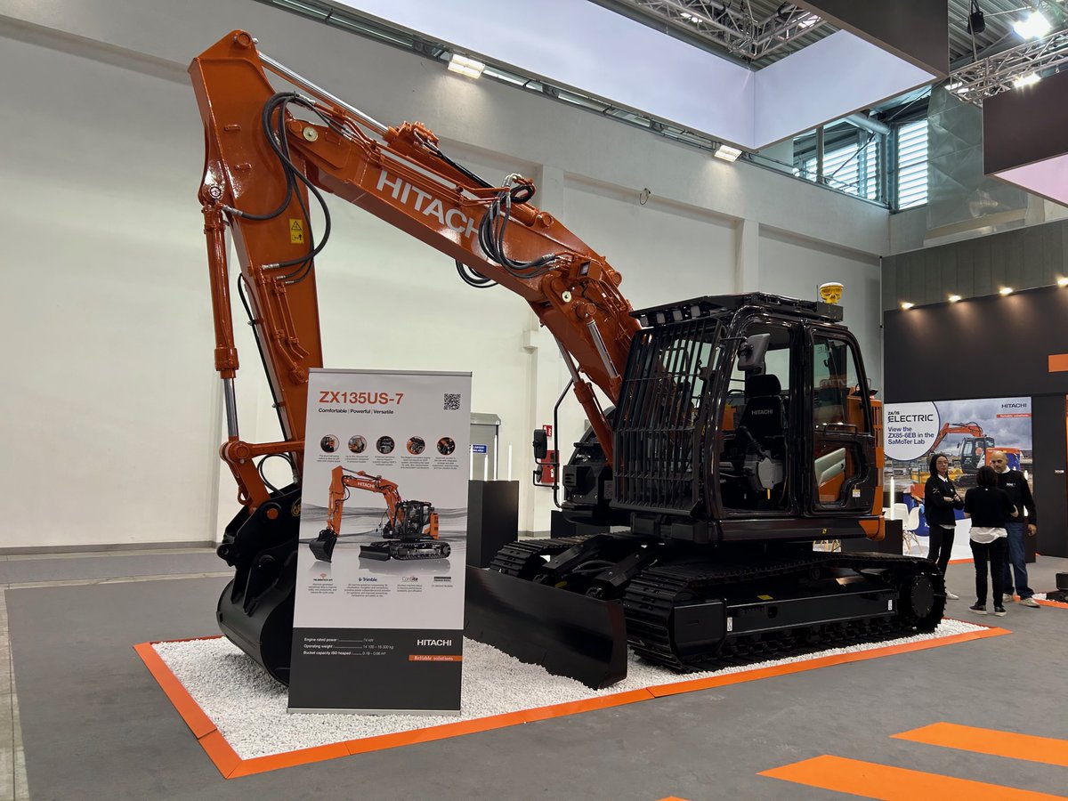 HitachiCME's tweet photo. Check out the ZX135US-7 in Hall 10 (Stand A1-B2) at @samoterverona! We have several machines and solutions on display at the event in Verona, Italy.
#Hitachi #Construction #Machinery #SaMoTer https://t.co/VJogoLp0Dr