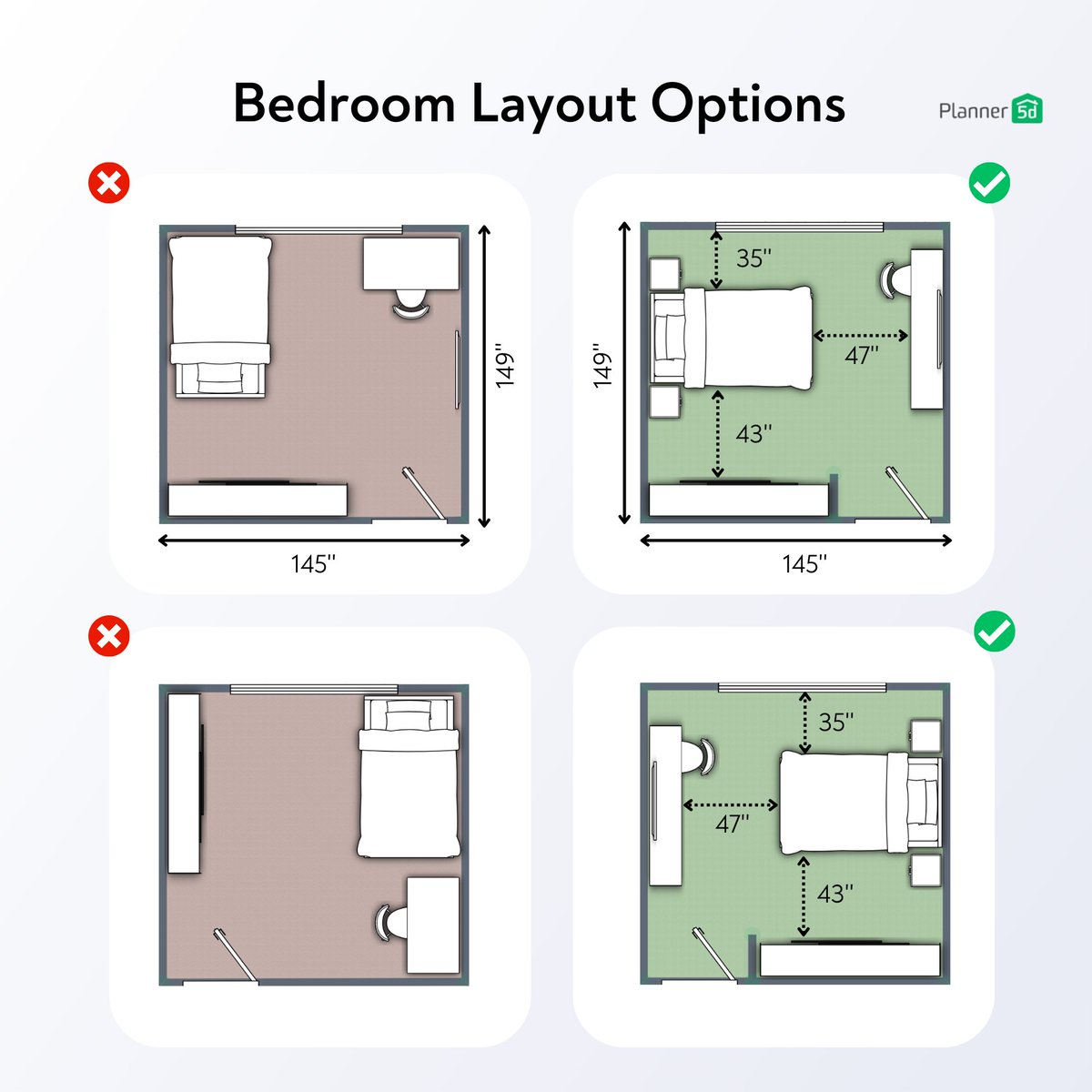 Planner5D's tweet photo. It's amazing how a few changes can make a room feel more comfortable and functional! 🙌 #bedroomlayout #bedroomdesignideas https://t.co/r3vFVbCzLU