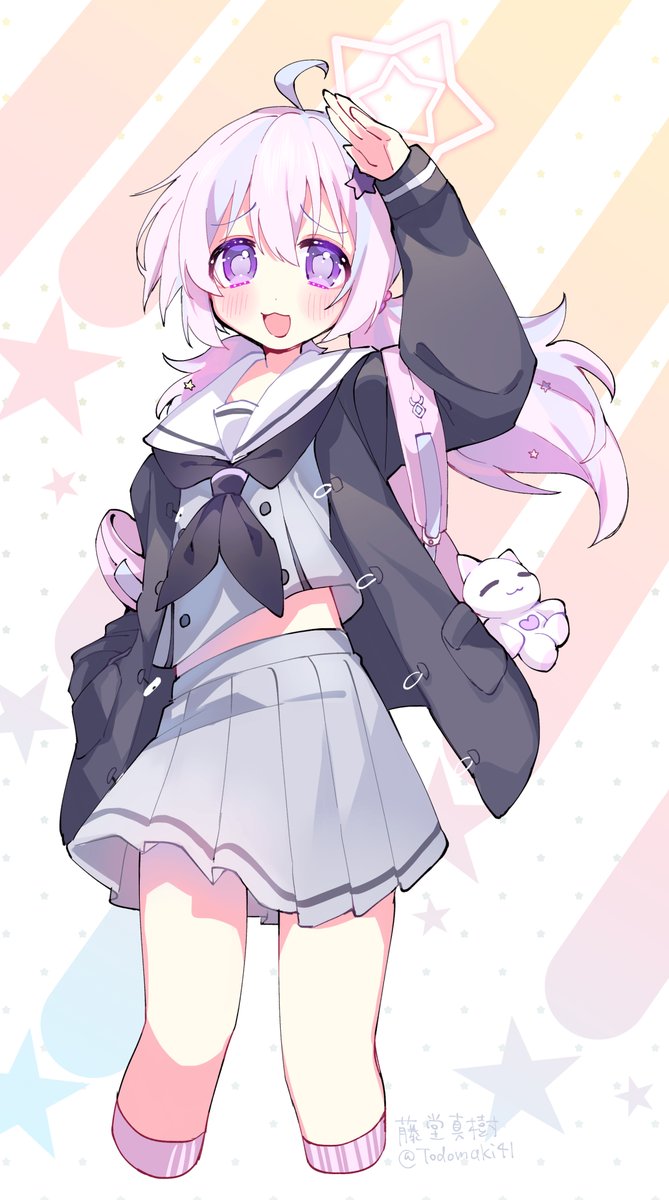 1girl purple eyes skirt solo school uniform star (symbol) bag  illustration images