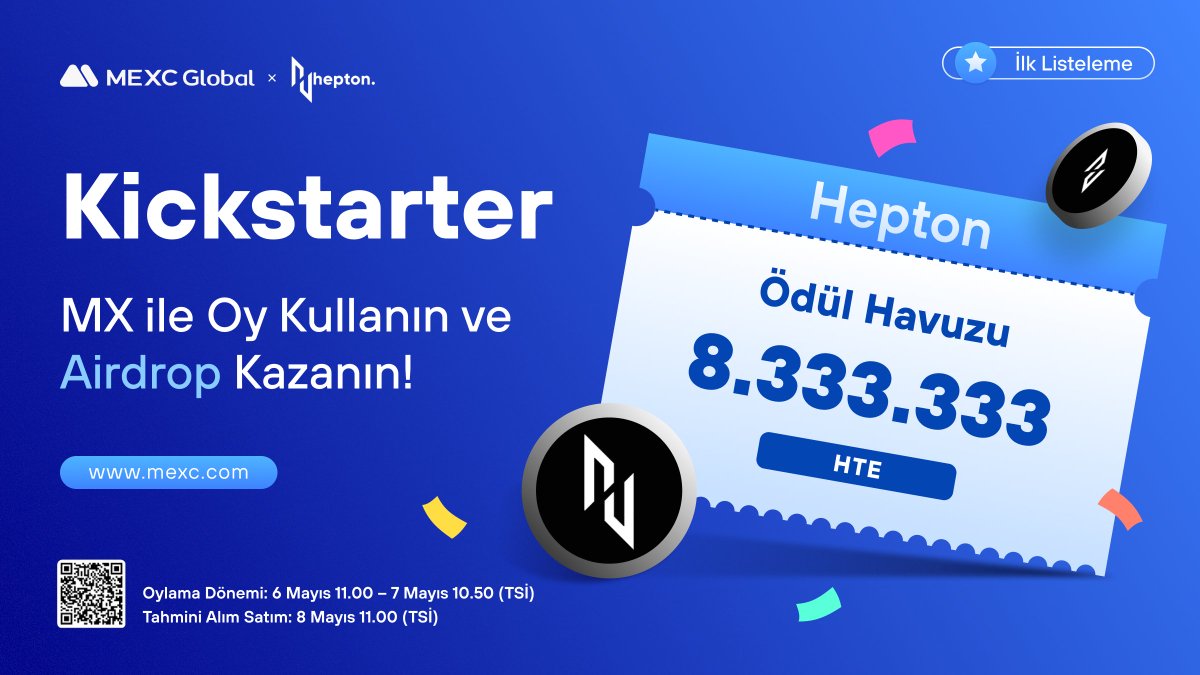 🚀 #MEXC Kickstarter - 8.333.333 <a href="/HeptonL3/">HeptonL3</a> $HTE Airdrop Kazanmak için Oy Kullanın! 

🗳️ Oylama Tarihi: 6 Mayıs 2023 11.00 - 7 Mayıs 2023 10.50 (TSİ)

📌 Ayrıntılar: mexctr.info/44xghC3

#MEXCTürkiye #MX #BTC