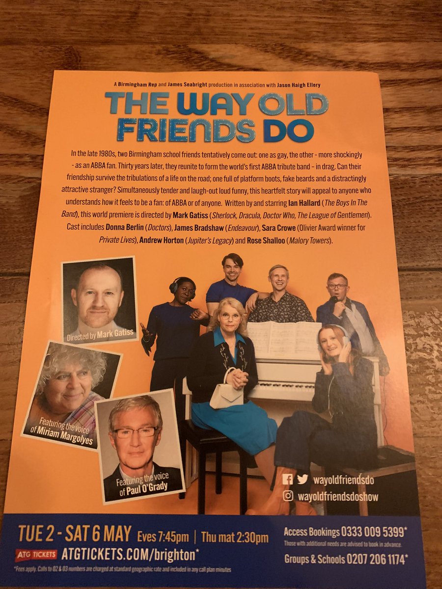 FranchiLiza's tweet photo. Loved @WayOldFriendsDo at @TheatreRoyalBTN directed by @Markgatiss loads of fun, cleverly written & fabulously performed #ABBA #WayOldFriendsDo #LGBTQ https://t.co/wAqY2uY3VF