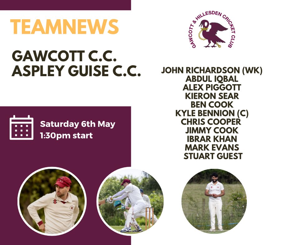 Gawcottcc's tweet photo. GAMEDAY!
Today we host @AspleyGuiseCC in our first FCCL game of the season.
Bit damp at the minute, bowl first kind of day is it?
⏱️ 1:30pm
📍 Richard Roper Playing Fields
🏏🏏 https://t.co/p9rFZlahz8