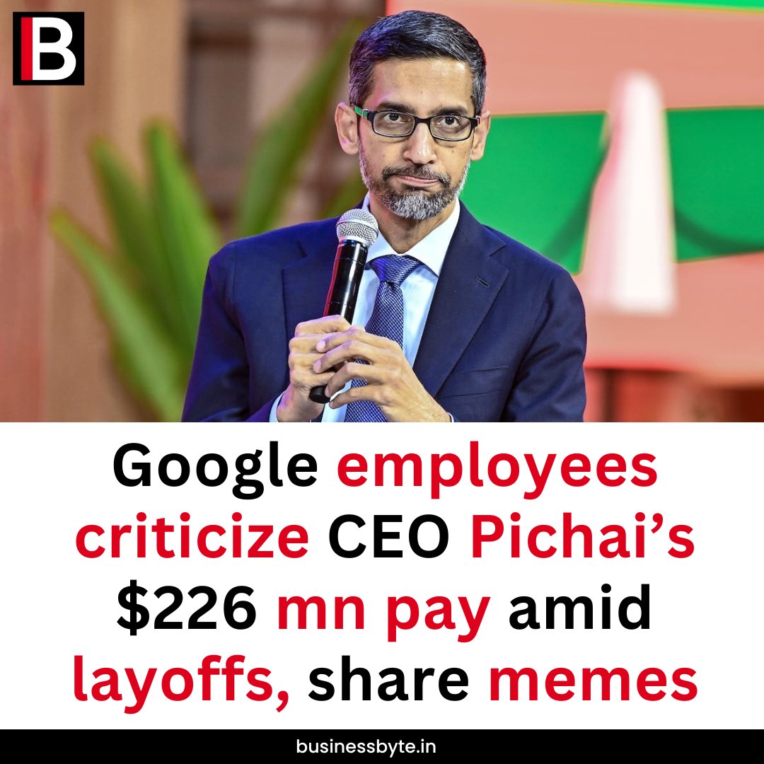 Amid layoffs at Google, employees have taken to sharing memes on internal platforms criticizing CEO Sundar Pichai over his massive compensation package. 

#googleemployee #google #sundarpichai #criticize #businessnews #businessbyte