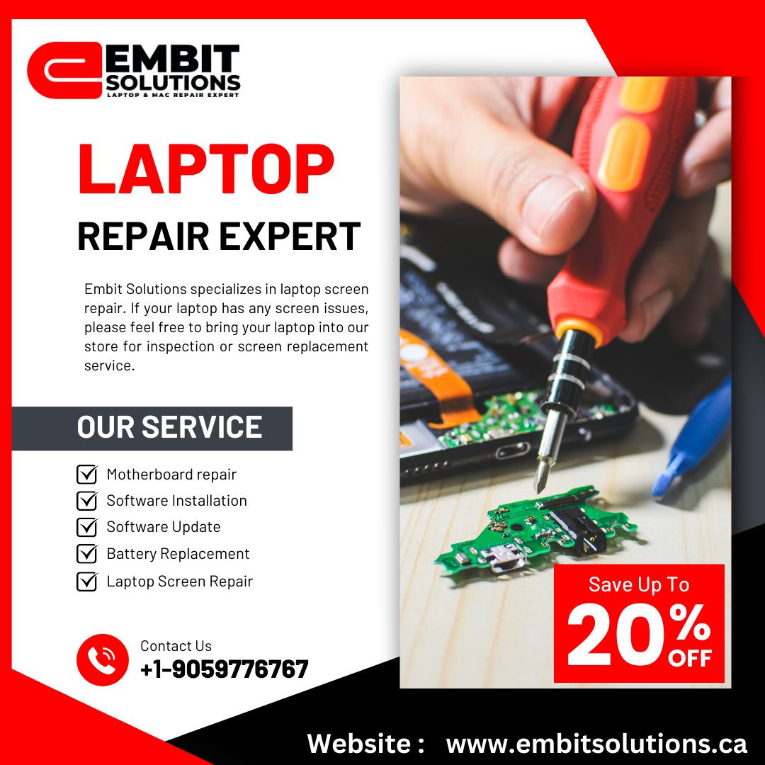 embitsolution's tweet image. We help you to repair or replace your faulty laptop motherboard at a low fixed price of $120+Parts.
𝐅𝐨𝐫 𝐦𝐨𝐫𝐞 𝐢𝐧𝐟𝐨𝐫𝐦𝐚𝐭𝐢𝐨𝐧:
𝗘𝗺𝗮𝗶𝗹 𝗮𝘁: info@embitsolutions.ca
𝐕𝐢𝐬𝐢𝐭 𝐨𝐮𝐫 𝐰𝐞𝐛𝐬𝐢𝐭𝐞: embitsolutions.ca &amp;amp; embitsolutions.myshopify.com
#laptoprepair