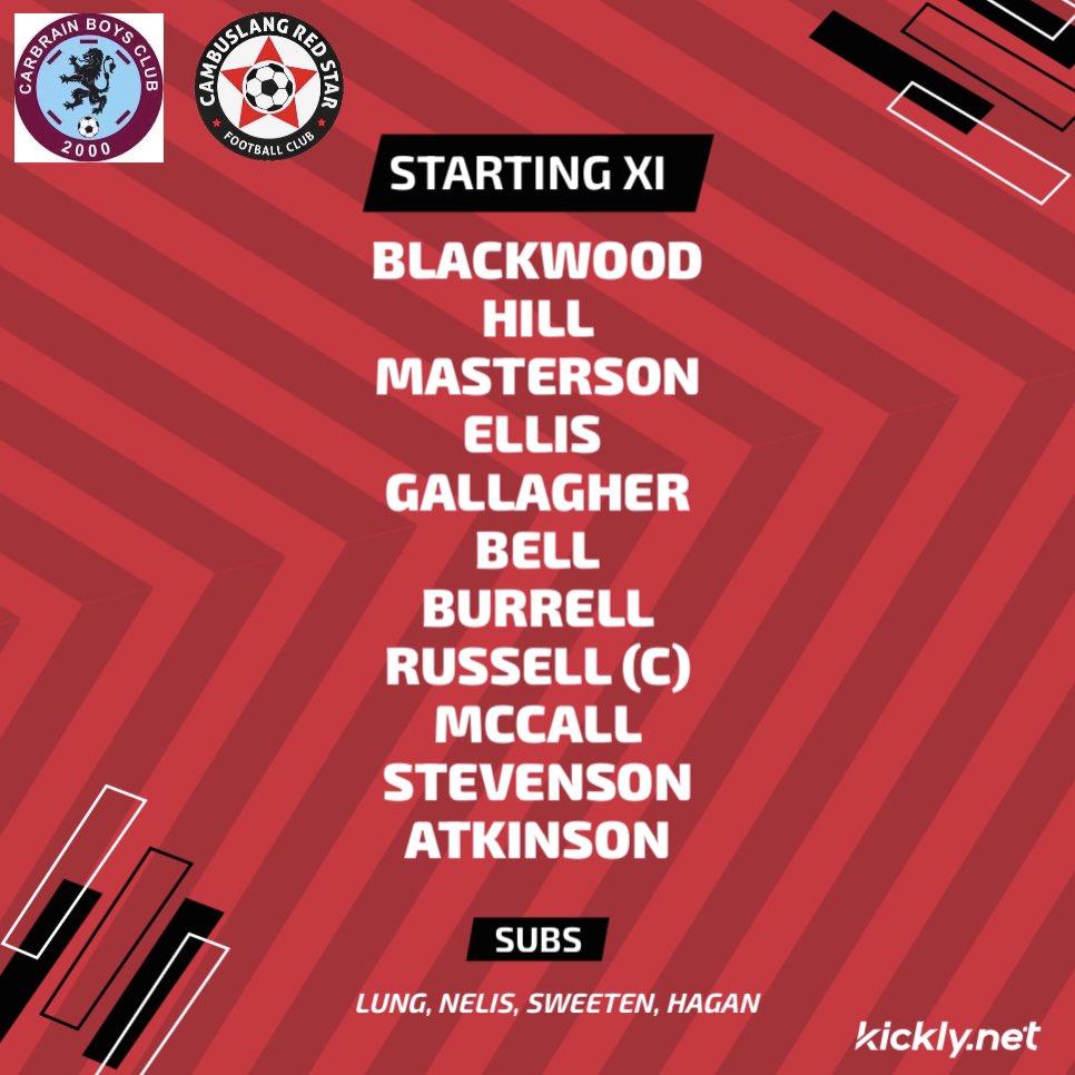 CRS_2006's tweet photo. 📋 Your lineup for this afternoons match against Carbrain! 

🔴⭐️ 1 change for the boys this afternoon as we look to gain all 3 points to cement our place at the top of the split. 

#MonTheRedstar https://t.co/tYy384KvQ6