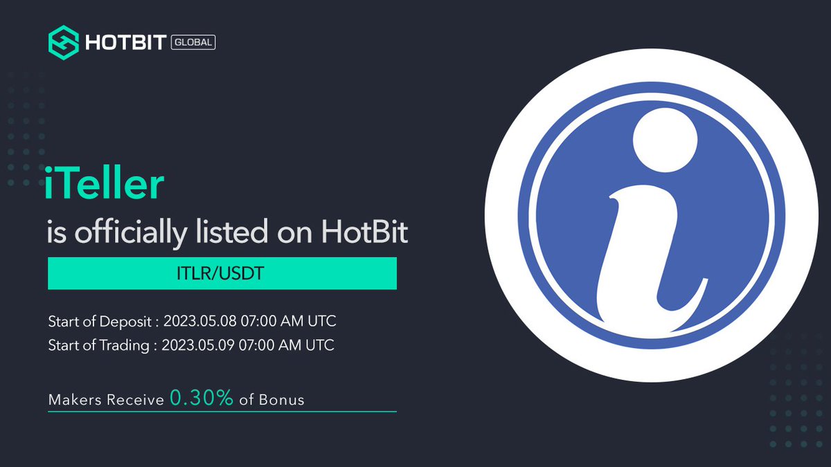 $ITLR @iTeller_au is coming on <a href="/Hotbit_news/">HotbitDEX 🍀</a> 🔥

#Hotbit will list #ITLR 🚀

#ITLR #Hotbit #newlisting #Crypto