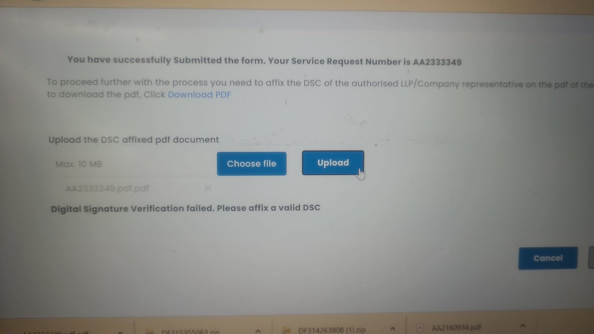 caamit123's tweet photo. @MCA21India receiving same error from last 3 days. Either dsc not registered or affix valid dsc @nsitharaman @Infosys https://t.co/uEaGw9YNBf