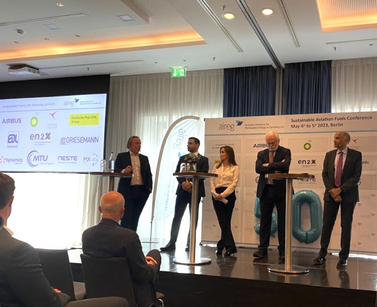 UAEinBerlin's tweet photo. H.E. Ahmed Alattar @VAEAMBDE represented the #UAE 🇦🇪 in the "Global Perspectives towards Sustainable Aviation" panel at the #Aireg Sustainable Aviation Fuels Conference 2023 in #Berlin, highlighting the UAE’s efforts to become the regional hub for #SAF. https://t.co/ubsKyn4tcH