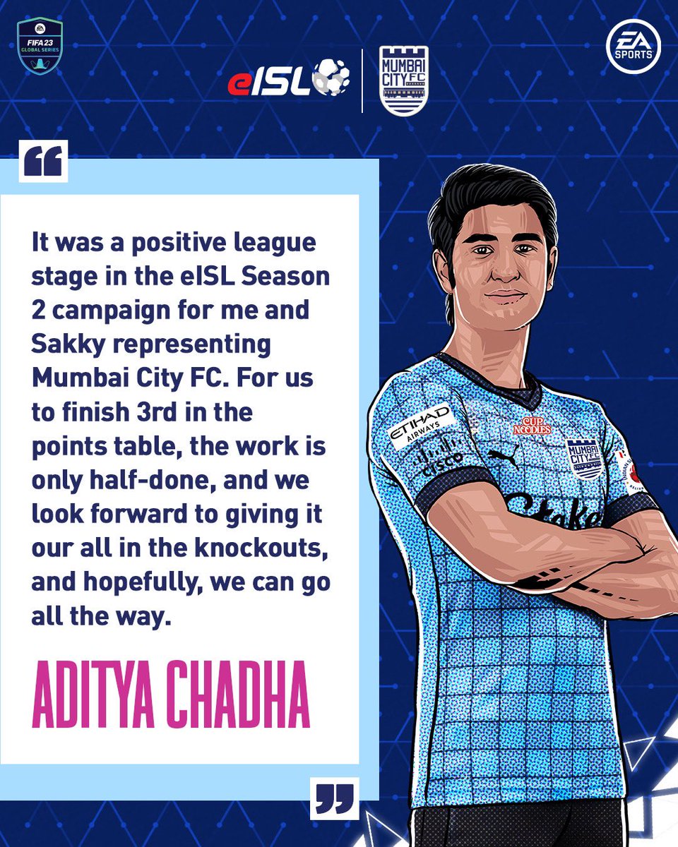 MumbaiCityFC's tweet photo. Our #eIslanders @krusher_7 and @Sakky_8 share their thoughts heading into the #eISL knockouts, and they remain optimistic as ever, drawing confidence from their partnership and looking to build on the positive run in the league stage! 💪

#MumbaiCity #AamchiCity 🔵 https://t.co/wTU4b3V0zc
