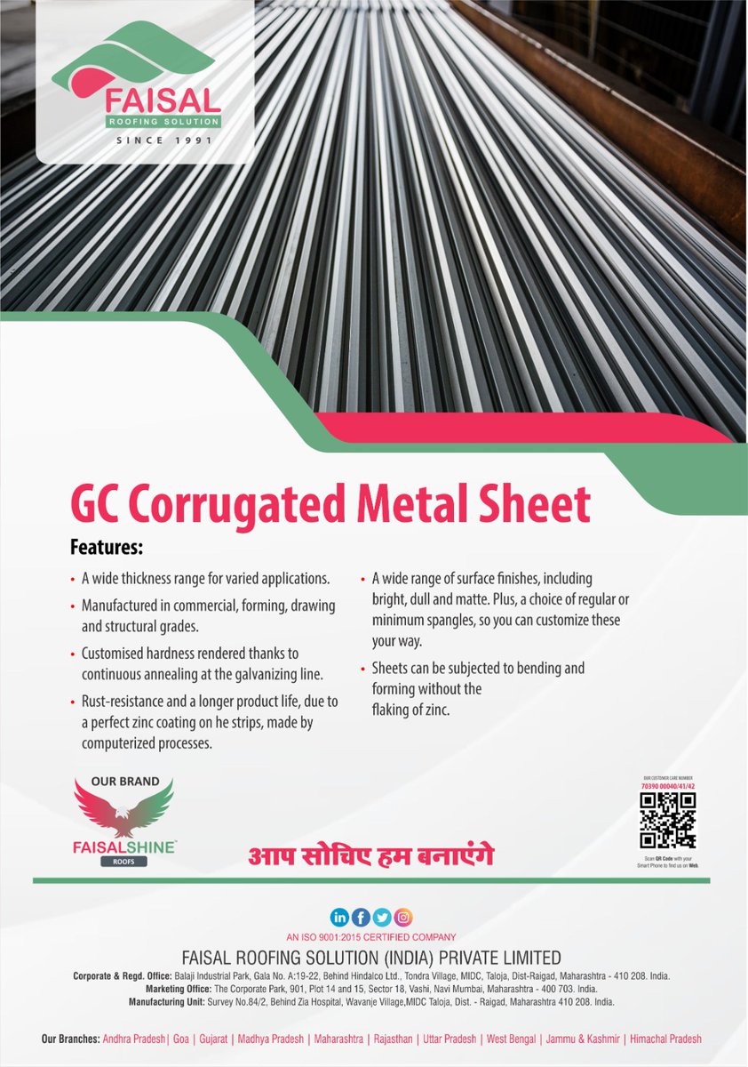 RoofingFaisal's tweet photo. GC Corrugated Metal Sheets

For more details visit our
Website: https://t.co/wk3db3ZFUJ
OR Contact
Customer Care
7039000040/41/42

#faisal #faisalshine #faisallite #faisalroofing #faisalfactory #flooringsheet #roofingsolutions #roofingaccessories #pebinstallation
#roof #roofing https://t.co/B6jKmXSRqW