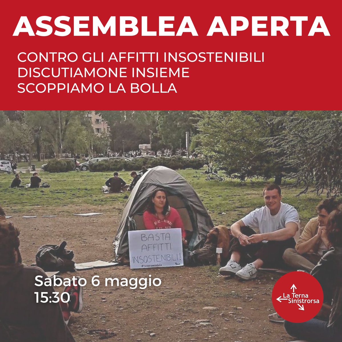 ternasx's tweet photo. !!!ASSEMBLEA APERTA!!!
Vi aspettiamo oggi alle 15:30 in piazza Leonardo, per sederci intorno al simbolo di questa manifestazione: una tenda posizionata di fronte al Politecnico di Milano.

#scoppiamolabolla #ilarialamera #laternasinistrorsa https://t.co/tS0IR5pHSo