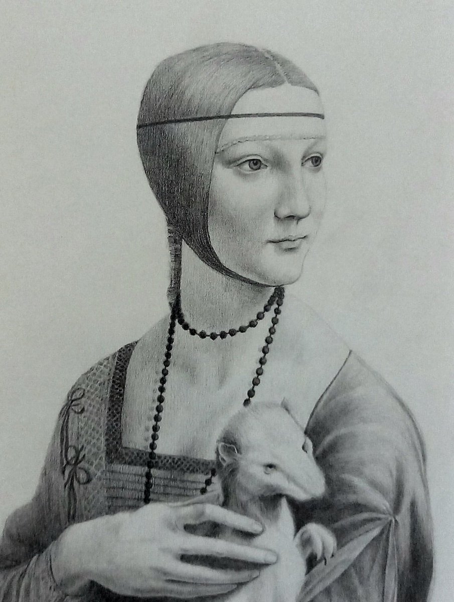 pjo106's tweet photo. #Lady_with_an_Ermine #Leonardo_da_Vinci #Pencile_drawing　#ダヴィンチ　#白テンを抱く貴婦人　#鉛筆画　#模写 https://t.co/AzmO2W6cOA