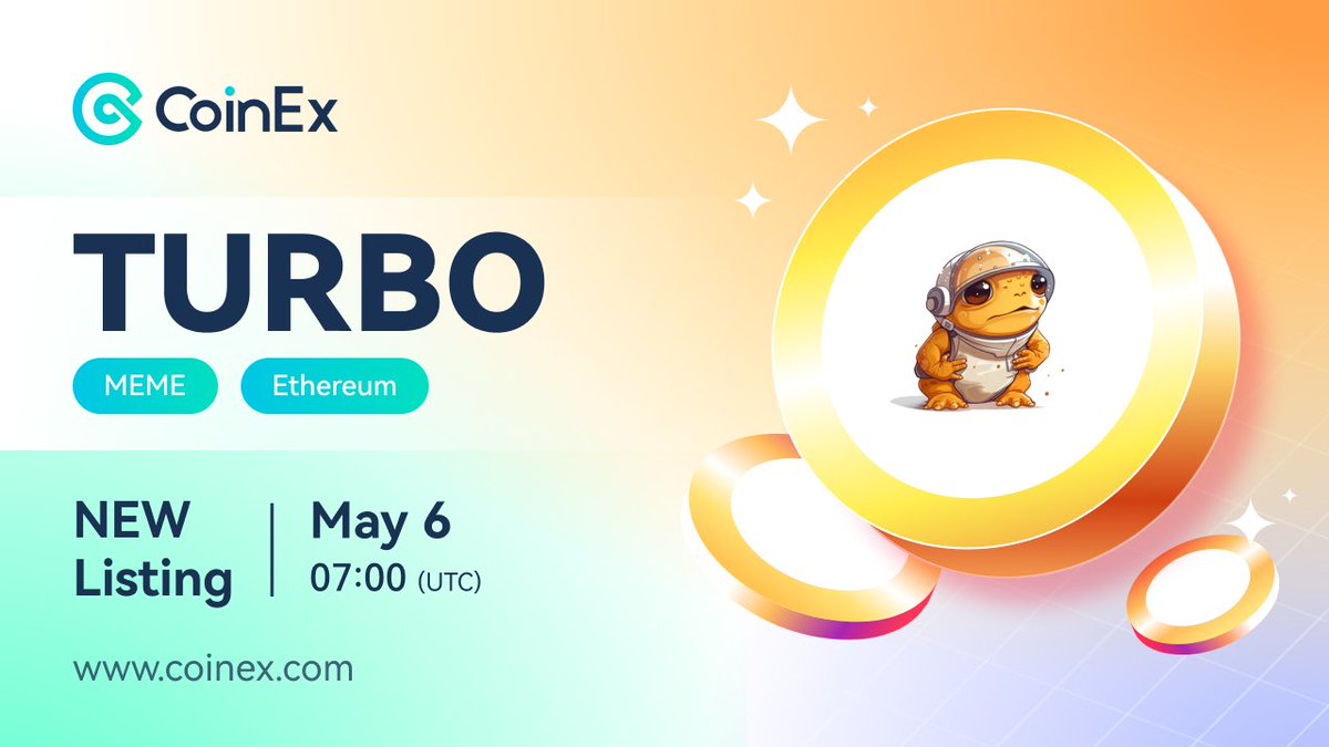 coinexcom's tweet photo. #CoinEx Lists #TURBO

@TurboToadToken is a revolutionary meme coin featuring our futuristic toad mascot.

✅ Trading Pair: Turbo/USDT
✅ Deposit &amp; Withdrawal: May 6 at 07:00 UTC
✅ Trading: May 6 at 08:00 UTC

Learn more👉: https://t.co/TMyW1nIBea

#ExchangeListing #Memecoin https://t.co/VPaKn4OZbC