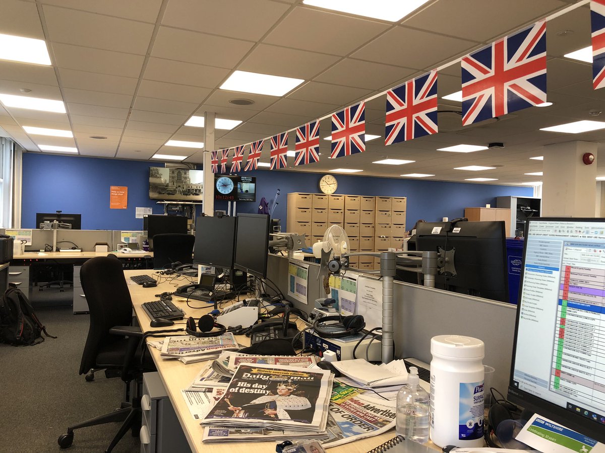 BroxtonLippiatt's tweet photo. Coronation ready in the @BBCWiltshire newsroom https://t.co/qhiWEhApN0