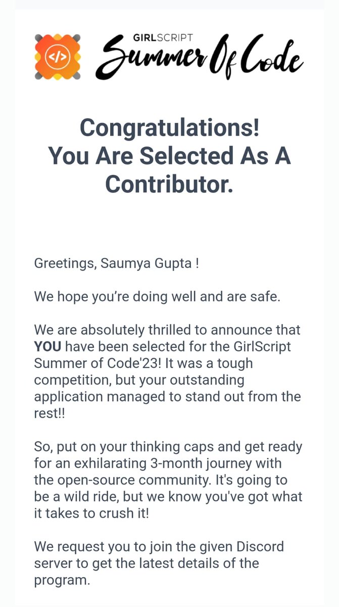 saumya_812's tweet image. I'm thrilled to announce that I have been selected as a contributor in @girlscriptsoc! Super excited to be part of this amazing program and work with talented developers from around the world! 🎉👩💻
#GSSoC
#GirlScriptSummerOfCode