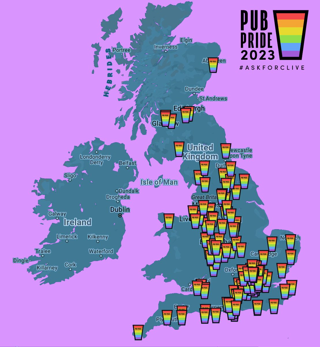 t's nearly time for the biggest event of the year! 📷📷📷📷
That'a right, just three weeks to go until Pub Pride 23!
We have 300 venues right across Great Britain ready to go! Flags and Bunting in our 2023 theme colour of Purple being delivered this week.
You can find a venue