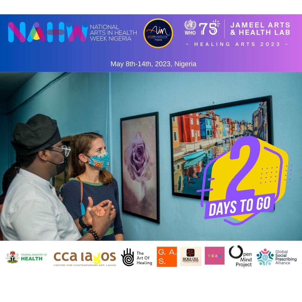 We are closing in on the #NationalArtsinHealthWeek2023.

2 more days and we will be in full swing.
Click the link - nahw2023.eventbrite.com to attend the hybrid events from anywhere in the world

#ArtsInHealthweek
#ArtsInHealth 
#artists 
#Nahweekng
