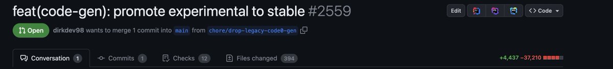 dirkdev98's tweet image. It is time to drop legacy code-gen. Let&apos;s go! 🚀