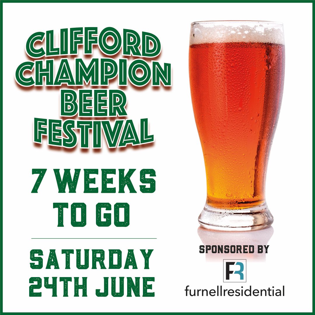 FurnellProperty's tweet photo. Looking forward to another celebration in 7 weeks time when we get to raise a glass or several at Clifford Champion Beer Festival.
Will we see you there?! ๐ป
#SellingYourHome #LoveWhereYouLive #YourHomeOurBusiness #community #support #CliffordChampionBeerFestival #7WeeksToGo https://t.co/MGC75jW9Sh