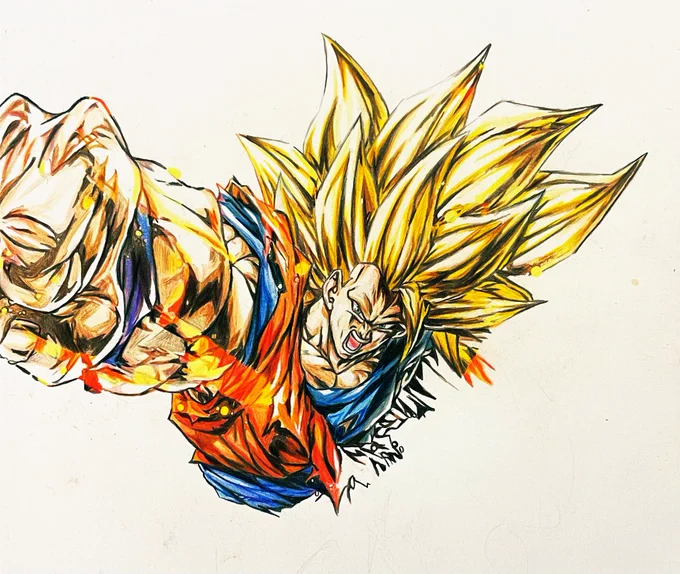 今日も少しだけです #ドラゴンボール #レジェンズ #悟空3龍拳爆発 #色鉛筆 #模写