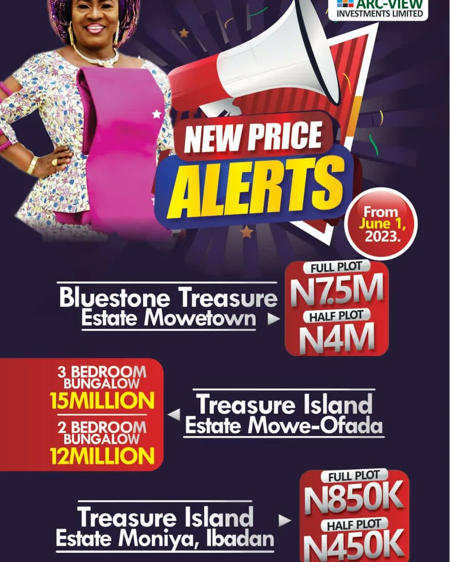 AbhiVer45722951's tweet image. RT @arcviewinvestlt: Dear Subscribers &amp;amp; Consultants, 

IMPORTANT INFORMATION!!!

PRICE INCREASE
Please be informed that from June 1st, 2023. 
A plot at Bluestone Treasure Estate, Mowetown will sell for N7.5million, half plot N4 million. 
#arcview #reales…