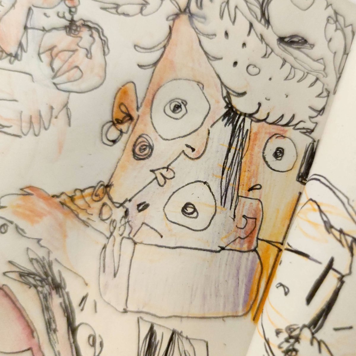 AdrienCommunier's tweet photo. The random scribbles in question, and a color research for the scene https://t.co/4hJiEWCx4W