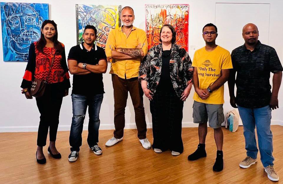 DrDenaAssaf's tweet photo. Powerful art exhibit @AFDubai thru May 12 on #ClimateChange &amp; #Sustainability impacting island states #Mauritius #Seychelles #Reunion #Comoros #Madagascar - the voices of artists bring awareness to #SDGs &amp; urgency for #ClimateActionNow @UN_UAE @UN_SDG @thezeearts https://t.co/IINbIqMWW1