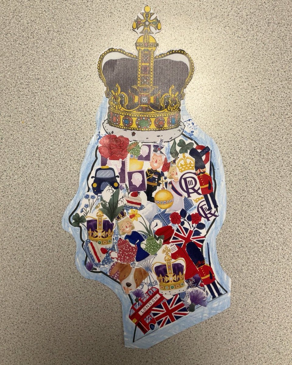 islwynsrb's tweet photo. We studied the family tree of the new King and placed the birthdays on a monthly calendar in Sirhowy. We also created collages of all things British on a silhouette of the king and most enjoyed playing ‘The Last Throne’ at the Tea Party. #themedlearning #Coronation https://t.co/nmEloJ4XLx