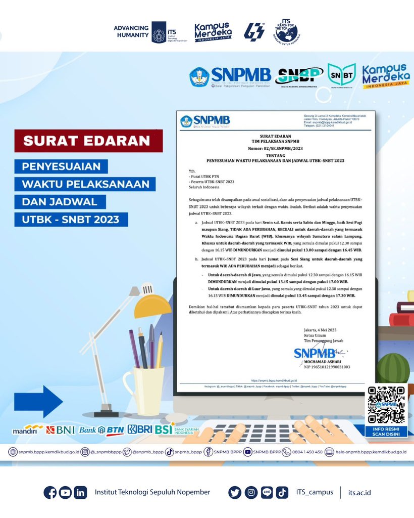its_campus's tweet image. Mohon bagi Calon Mahasiswa Indonesia dapat menyimak kembali melalui Surat Edaran berikut ini ya!

Tetap fokus, percaya pada diri sendiri dan berdoa untuk mendapatkan hasil yang terbaik ✨

#ITSCampus #ITSSurabaya #SNPMBBPPP #SNPMB2023 #SNBP #SNBT #UTBK