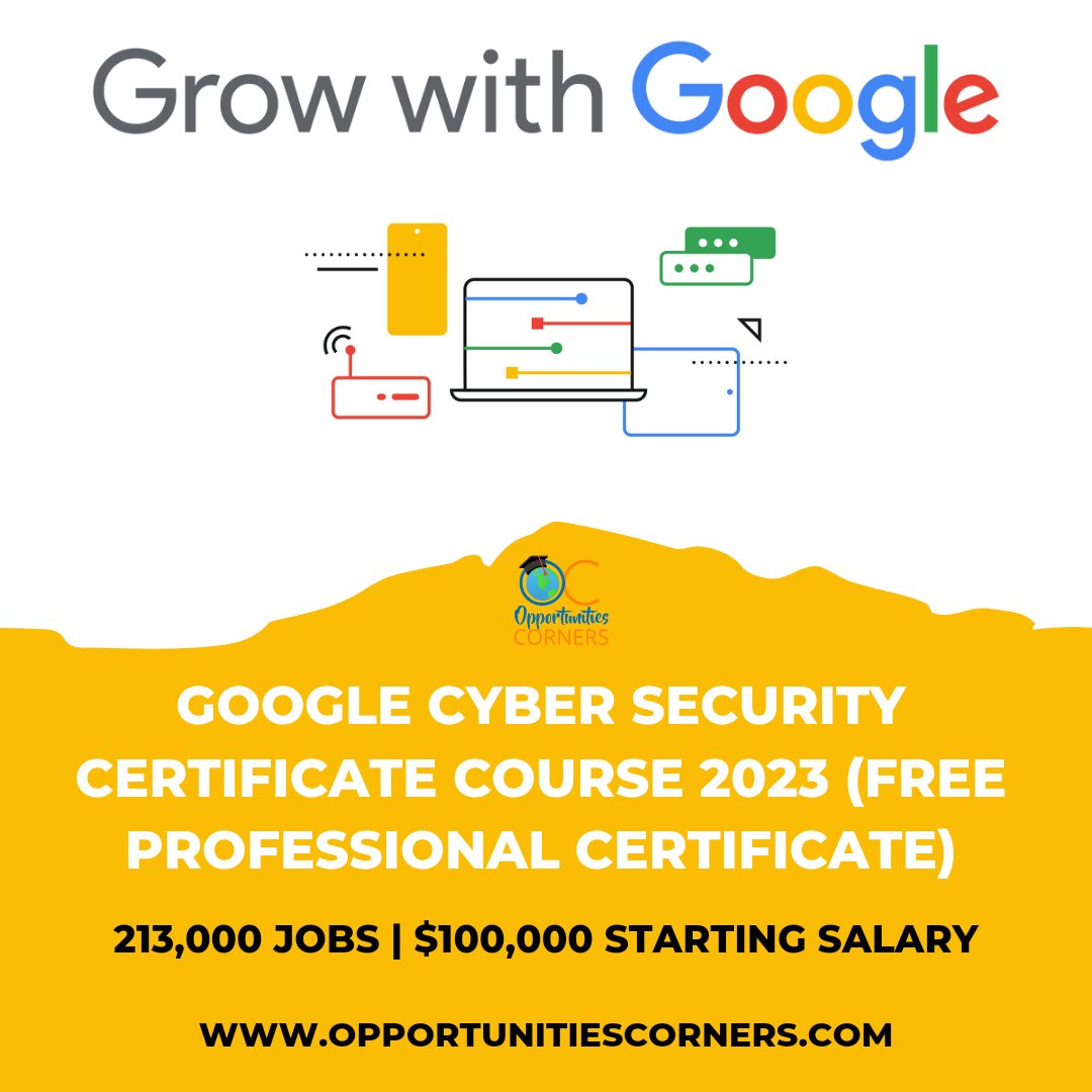 corner_oc's tweet image. Google Cyber Security Professional Certificate Course (Free)
213,000 Jobs with the help of Google after completing Course.
Visit: opportunitiescorners.com/google-cyberse…
#CyberSecurityCourse #GoogleCourses #OpportunitiesCorners #GoogleFreeOnlineCourses #googleeducation #growwithgoogle