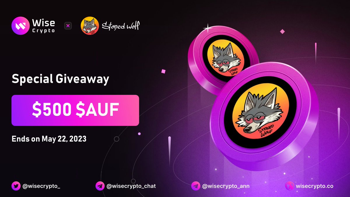 WiseCrypto_'s tweet photo. 🥳 Wise Crypto X Stoned Wolf Giveaway

🏆Prize Pool - $500 $AUF

To Enter
✅ Follow @WiseCrypto_ & @StonedWolfBsc
✅ RT & Tag 3 Friends
✅ Complete Gleam https://t.co/e1QiHaQ5wS

PancakeSwap Listed

#Airdrop #Giveaway #Crypto #WiseCrypto #AirdropCrypto #AUF #pepecoin #PEPE