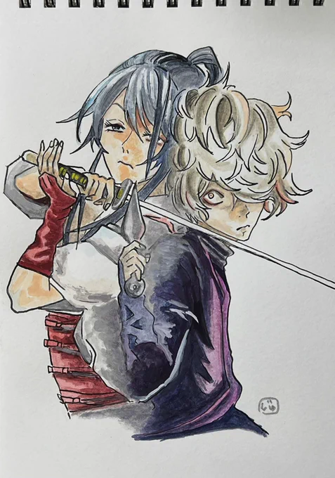 オリジナルの作風を大切にアクリル絵の具で仕上げてみました 今夜の6話楽しみです  #地獄楽 #画眉丸 #佐切 #ファンアート #模写 #イラスト