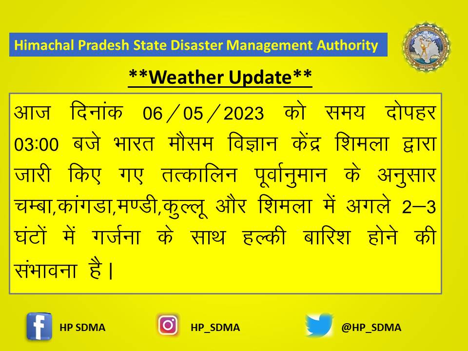 seoc_shimla's tweet photo. Weather Update 
@HPSDMA @HP_SDRF @14NDRF @TTRHimachal @hp_tourism @himachalmausam @himachalpolice https://t.co/urZwa3KhNz