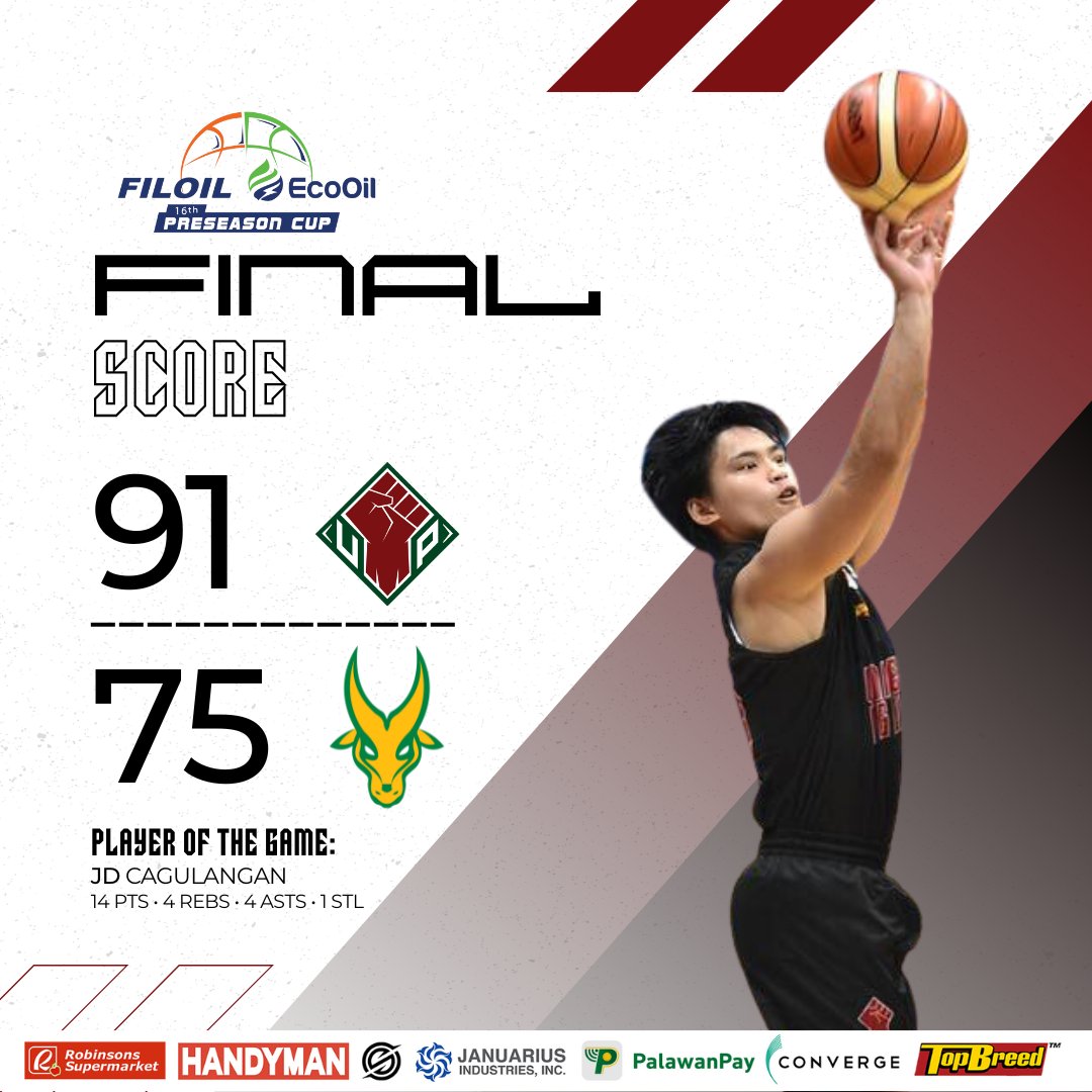 upmbt's tweet photo. The UP Fighting Maroons bag their first win at the expense of the FEU Tamaraws, 91-75, in the FilOil-EcoOil 16th Pre-Season Cup today, May 6, at the FilOil-EcoOil Center in San Juan. #UPFight #nowheretogobutUP https://t.co/epUmOZTx76