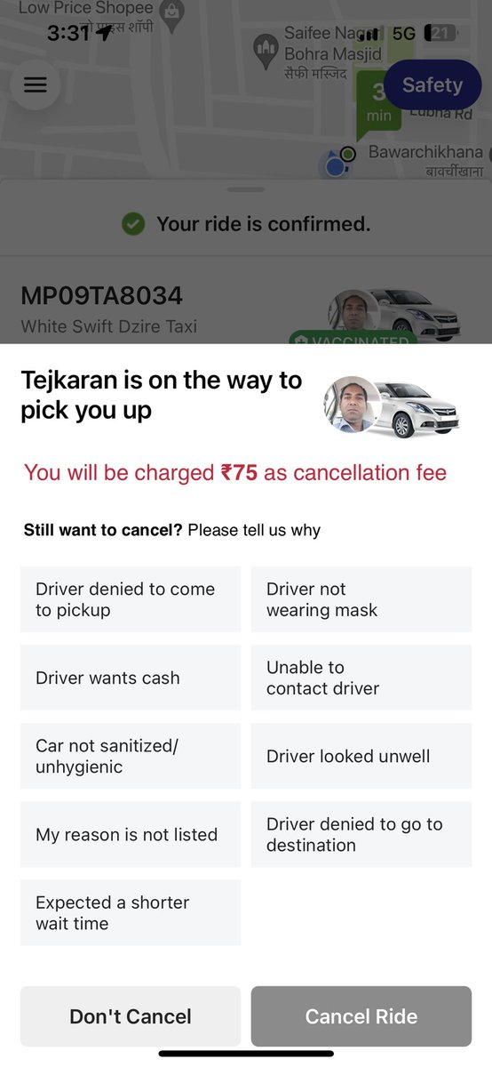 BadshahHaider's tweet photo. And now this if i cancel I would be charged @Olacabs @ola_supports https://t.co/T7TmSjrBva